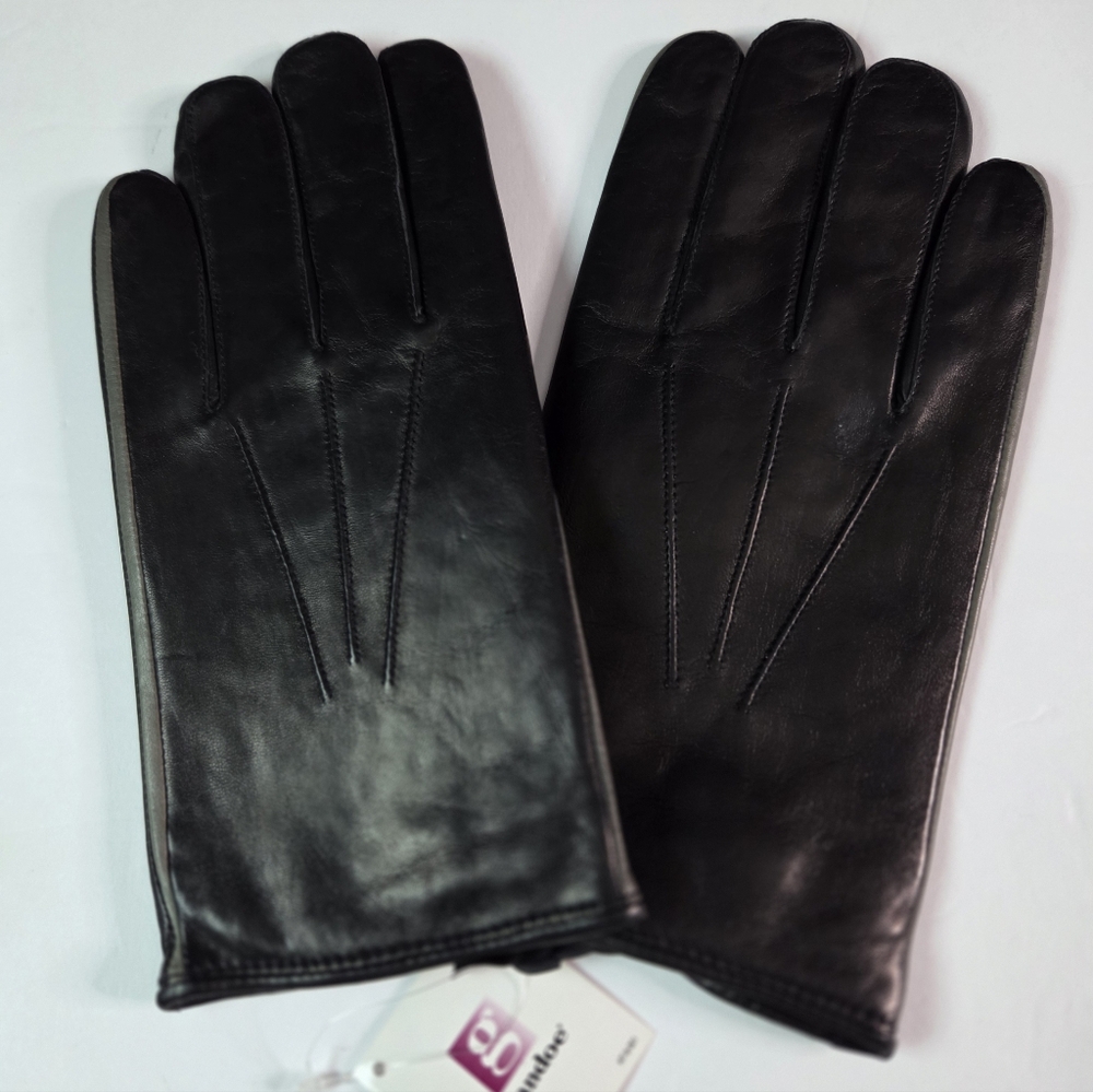 MEN'S GRANDOE 100% CASHMERE LINED LEATHER GLOVES, BLACK